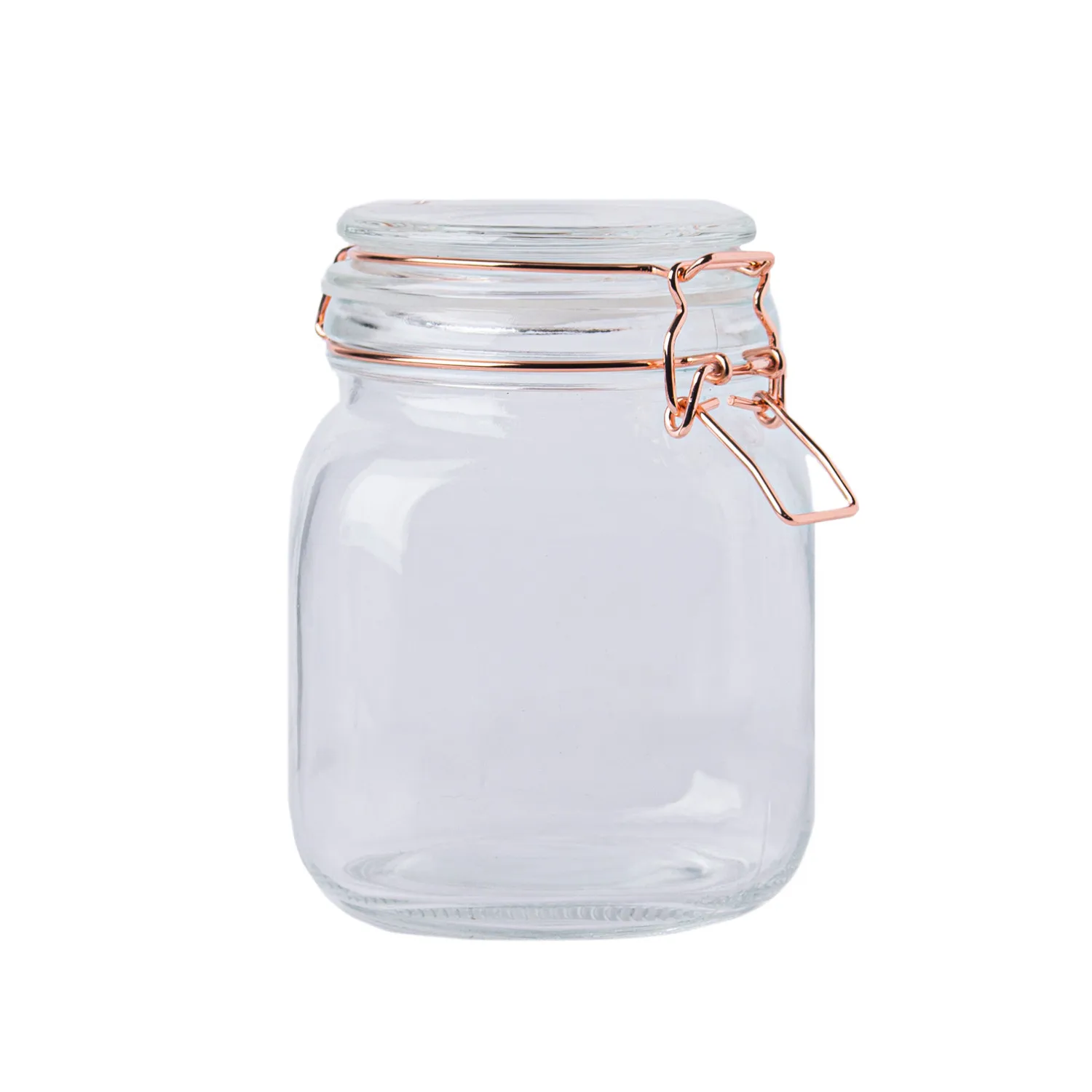1000ml Square Food Storage Glass Jar With Rose Gold Locking Clip Silicone Lid
