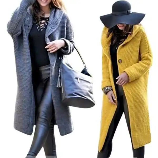 FNJIA Custom Logo Long Ladies Cardigan Sweater Knitted Casual Long Sleeve With Pockets Plus Size Long Cardigan Woman Sweaters