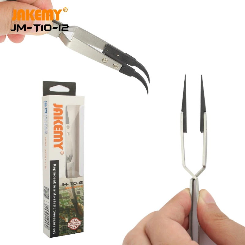 JAKEMY JM-T10-12 сменный антистатический Прямой пинцет с изогнутым наконечником DIY ремонтный инструмент для разборки мобильного