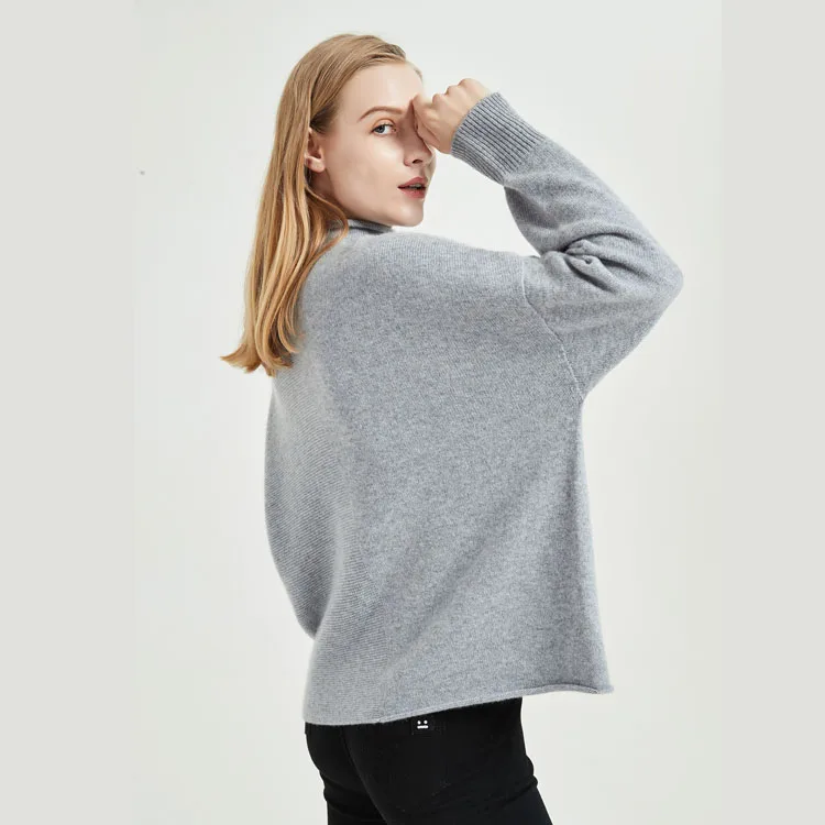 Women Fashion Honeycomb Plain Knit Splicing Turtle Neck Wrap Sweater