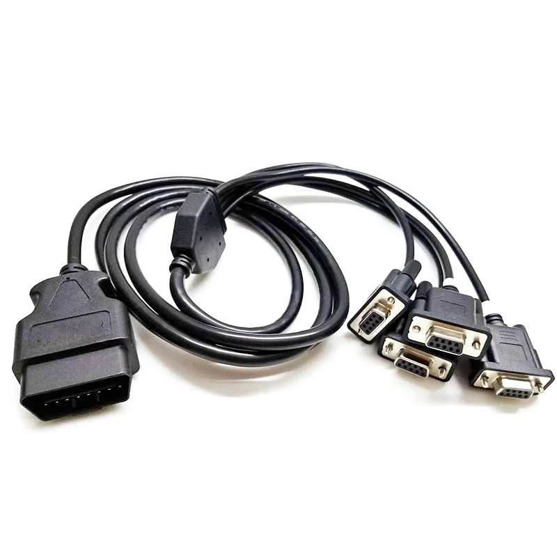 16pin Male OBD OBD II OBD2 To RS232 Serial VGA D-Sub 9 DB9 4 Female Port 5Way Cable For Car Diagnostics