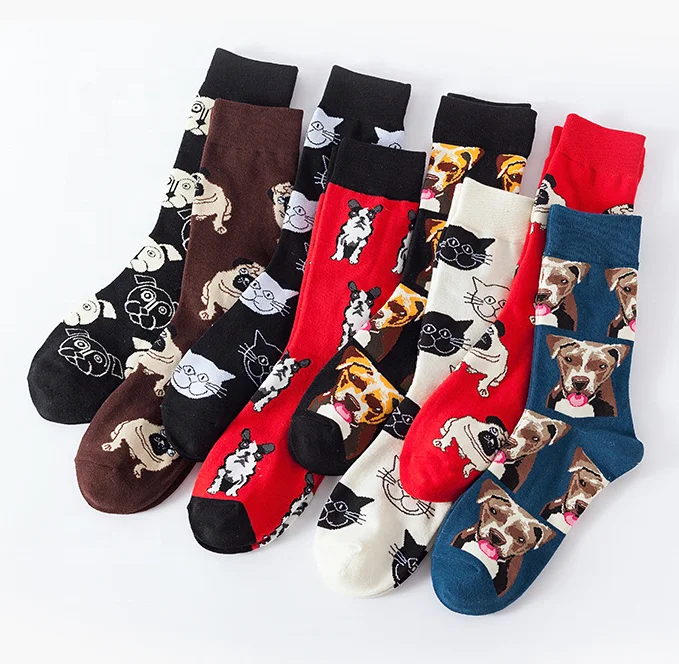 wholesale dress socks cat dog men cotton design colorful funny socks fashion men socks