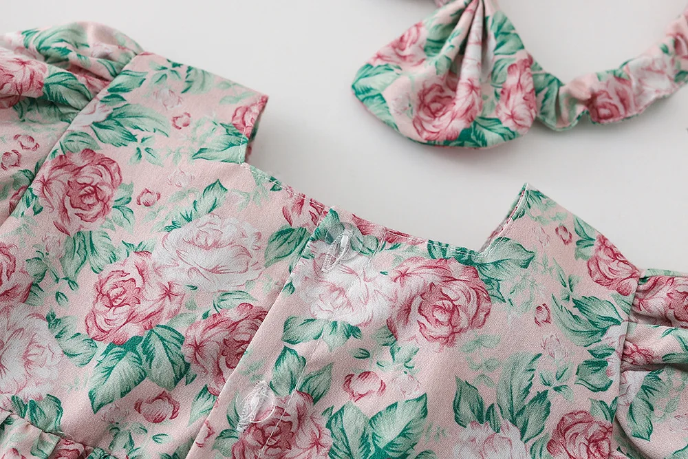 Latest 100% cotton toddler jumpsuit baby girls dress rose pattern rompers sister summer clothes suits newborn gift