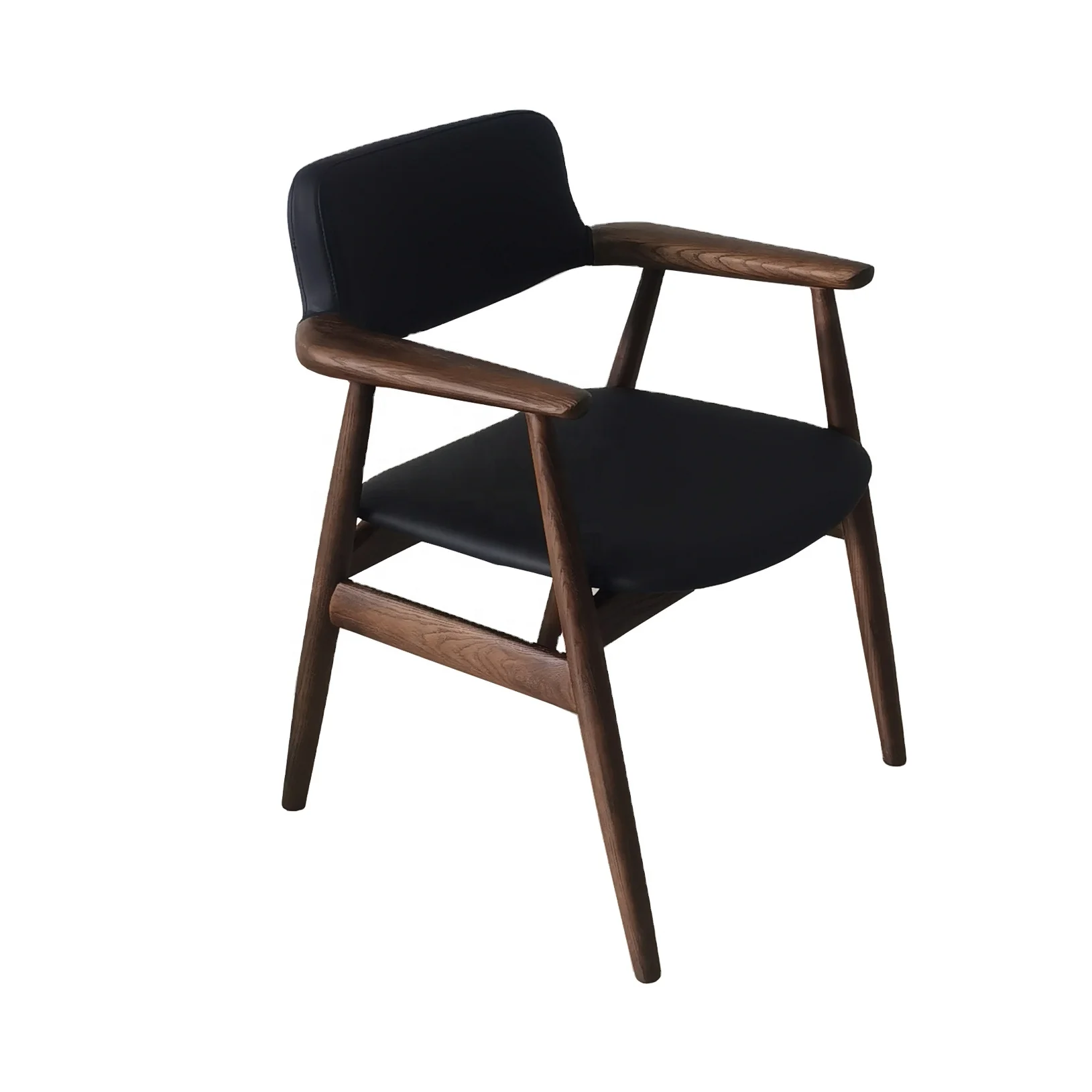 Hot Selling Vintage Living Hotel Restaurant Furniture Cafe Leather Armchair Leisure Dining Chair with Plywood Bent Wood Frame