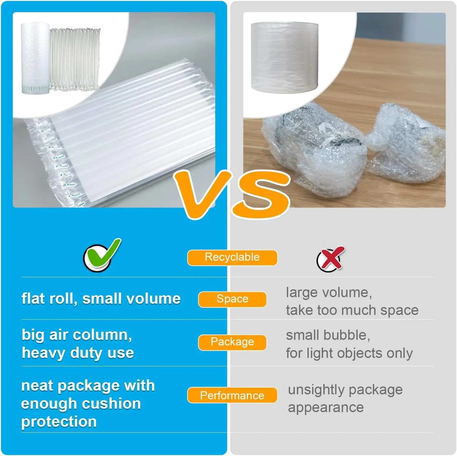 Inflatable Air Bubbles Film Cushion Rolls Round Shockproof Air Bubble Cushion Packaging Plastic Air Cushion Packaging Film Roll