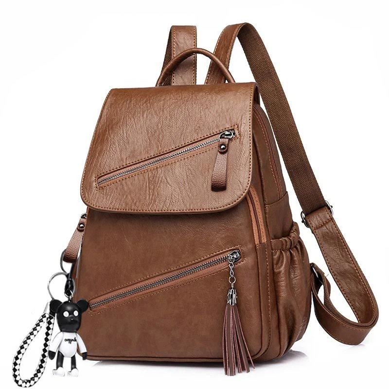 
Vintage Tassel Pu Leather Multi zip Clamshell Women Backpacks High Quality Soft School Bags High Capacity Designer Travel Bags  (1600119902003)