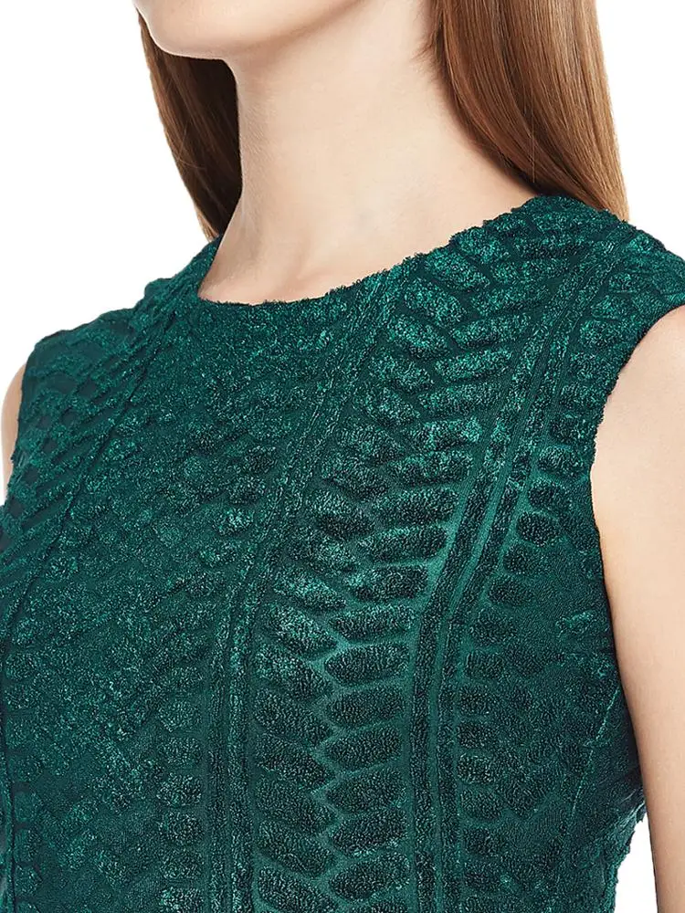 PURSUIT SHEATH DRESS IN GREEN WITH SELF-DESIGN