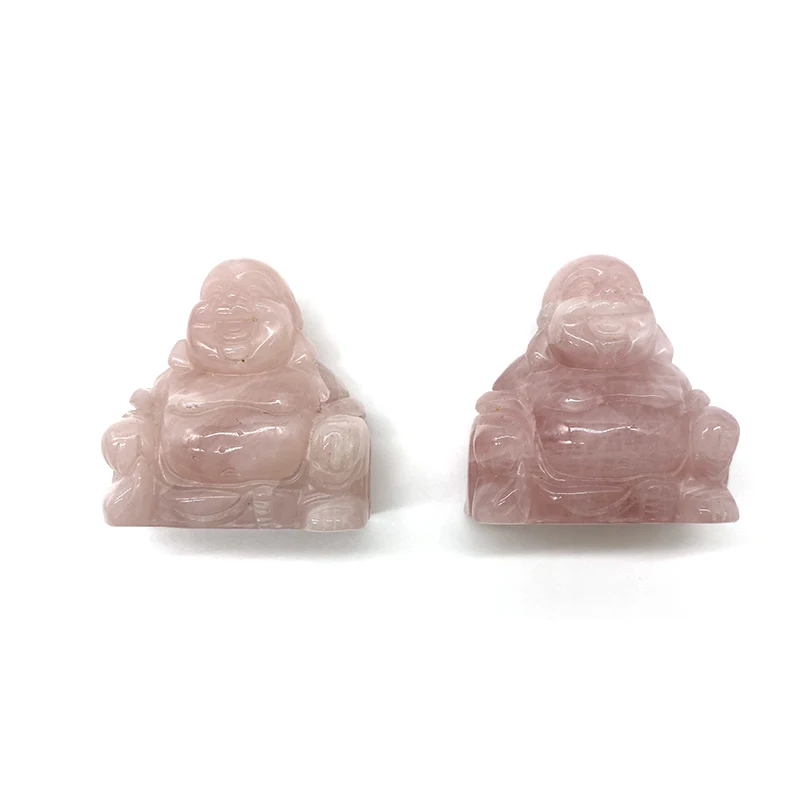 Natural  Rose quartz Crystal Laughing Buddha Quartz  Hand Carved Stone Statue in Hot Sale