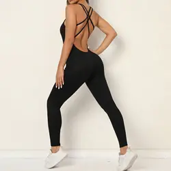 Yoga Backless Jumpsuit Workout Catsuit Bodysuit Sleeveless Gym Bodycon Romper Sportswear Fitness Women Yoga Suit One Piece