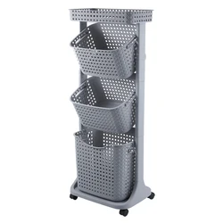 3 Tiers Versatile Plastic Laundry Basket Cart with Wheels Clothing Bin Toy Basket Snack Organizer Decorative Laundry Hamper