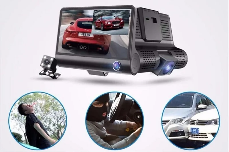 Car DVR 3 Cameras Lens 4.0 Inch Dash Camera Dual Lens support Rearview Camera Video Recorder Auto  Dvrs Dash Cam