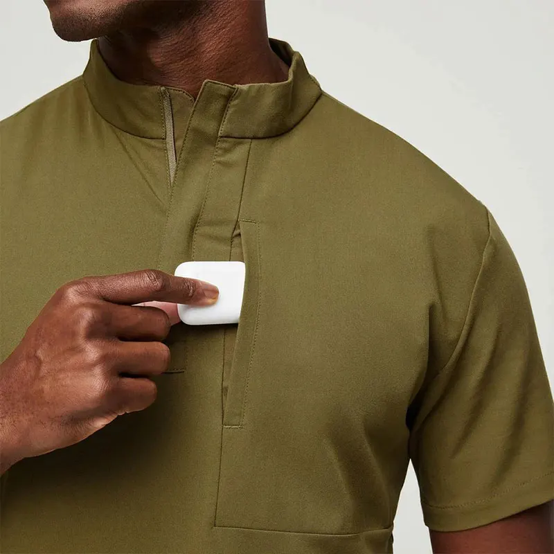 Wholesale Custom Logo Fashion Mandarin Collar Scrub with Zipper High Quality Hospitl Nursing Scrubs Uniforms Sets with Pockets