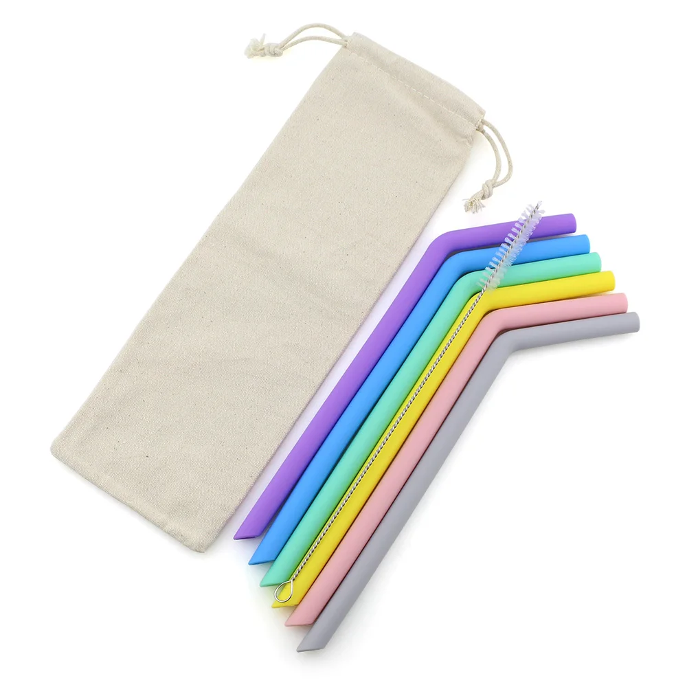 Eco-Friendly Reusable Silicone Straight Drinking Straws With Cleaning Brushes