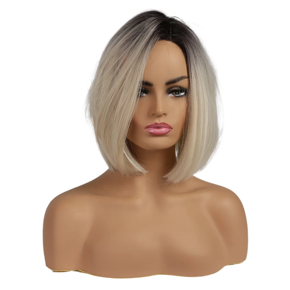 
Meiwei Ombre Blonde Natural looking Wholesale Cheap Woman Wig Heat Resistant Fiber Short High Color Bob Synthetic Hair wigs 