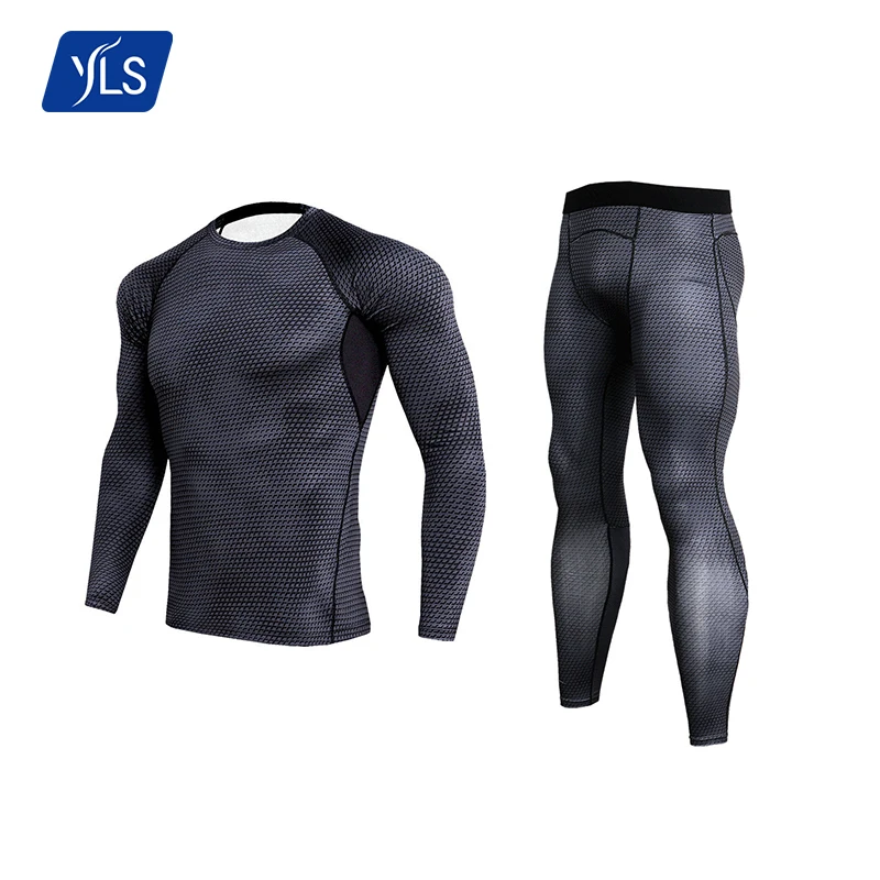 YLS New Style Gym Sportswear Men Thick Long Running Tight Polyester Tracksuit Elastic Quick Dry Two Piece Workout Set