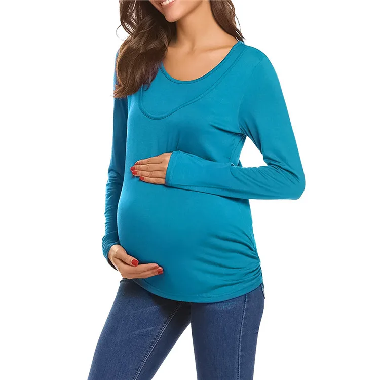 
New Round Neck Long Sleeve Slim T-Shirt Maternity Feeding Tops for Women 