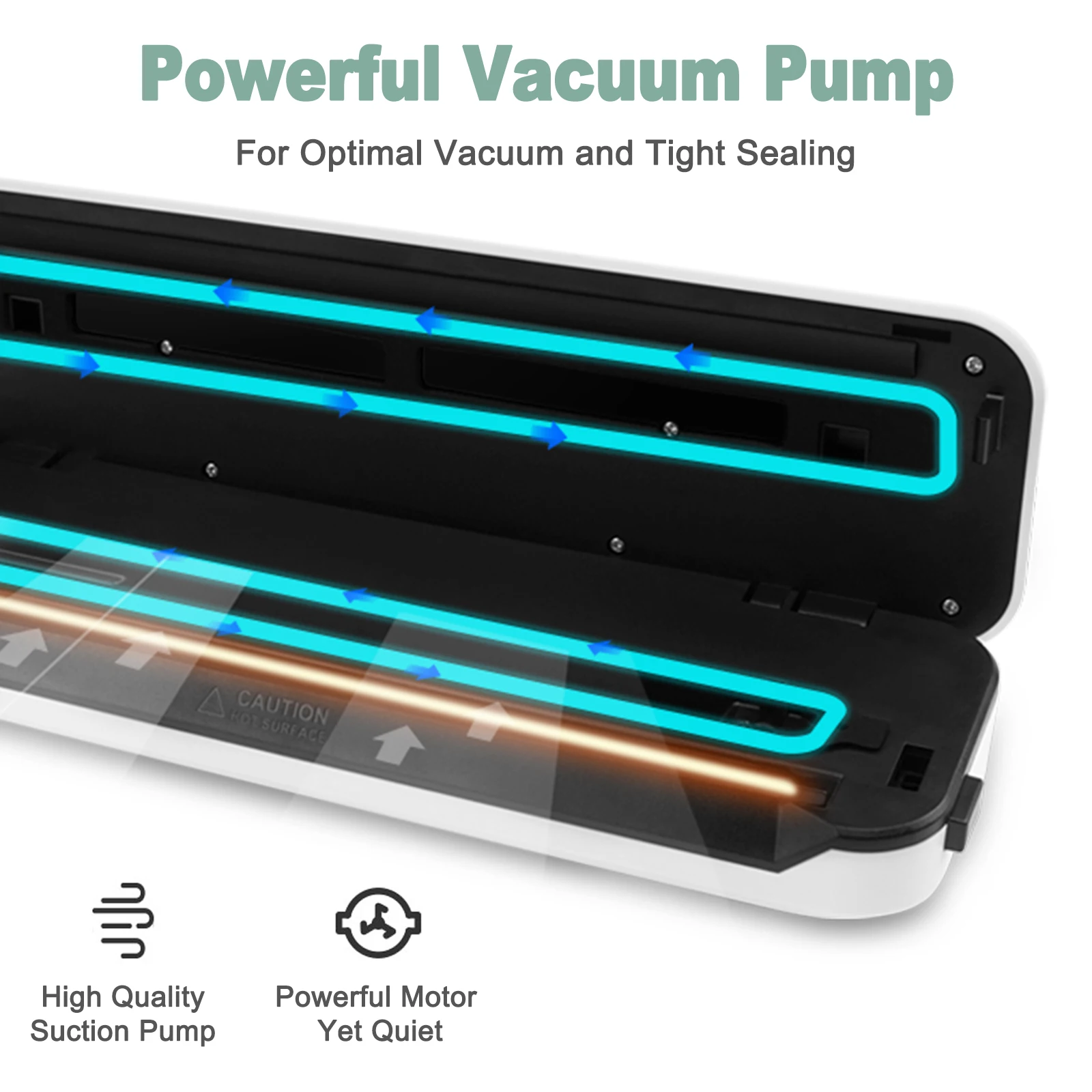 Kitchen food preservation vacuum food sealer comes with NTC overheat protection LED indicator 12V low voltage heating wire