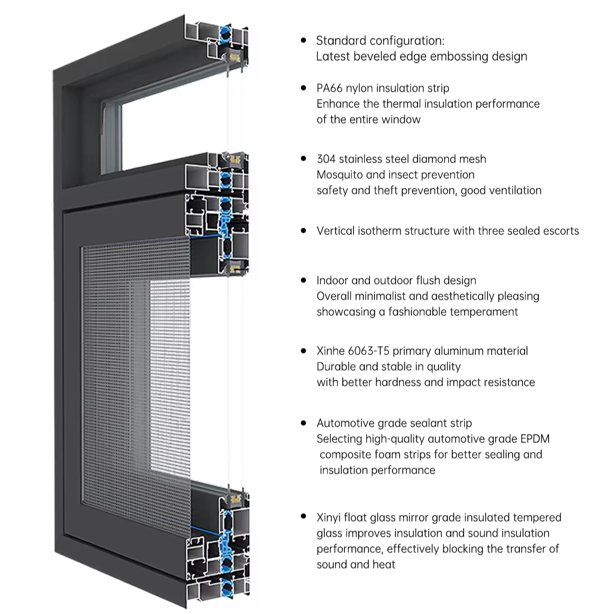House large glass window double triple glazed mosquito net hurricane impact heat sound insulation villa aluminum sliding windows