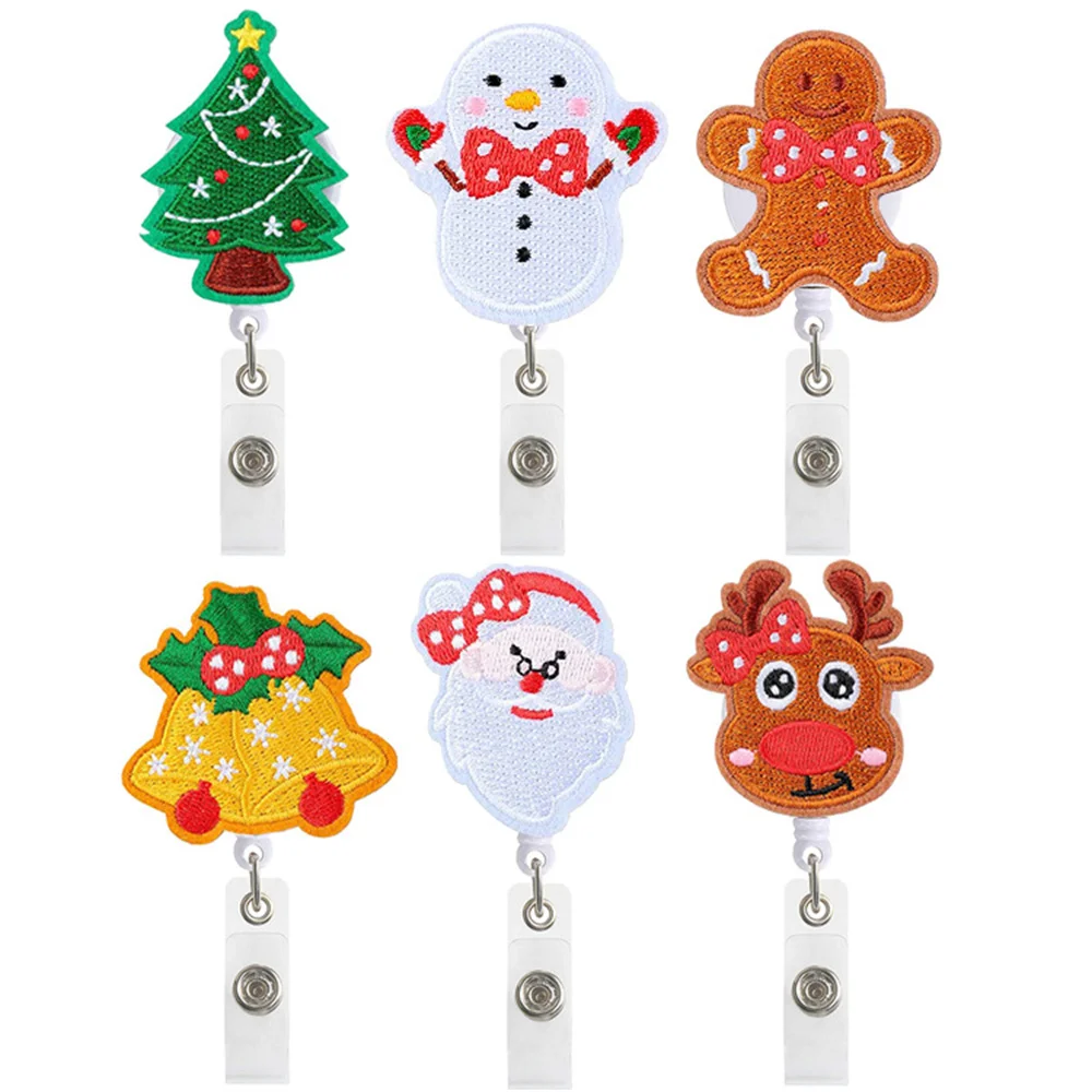 Christmas Tree Snowman Felt Embroidery Decorative nurse badge reel holder retractable, badge reels nurse, nurse badge reel