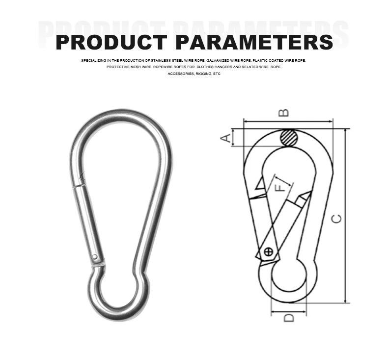 Factory Direct Wholesale Carabiner Hook Hardware 304 Springs Stainless Steel Climbing Button Snap Hooks Carabiner