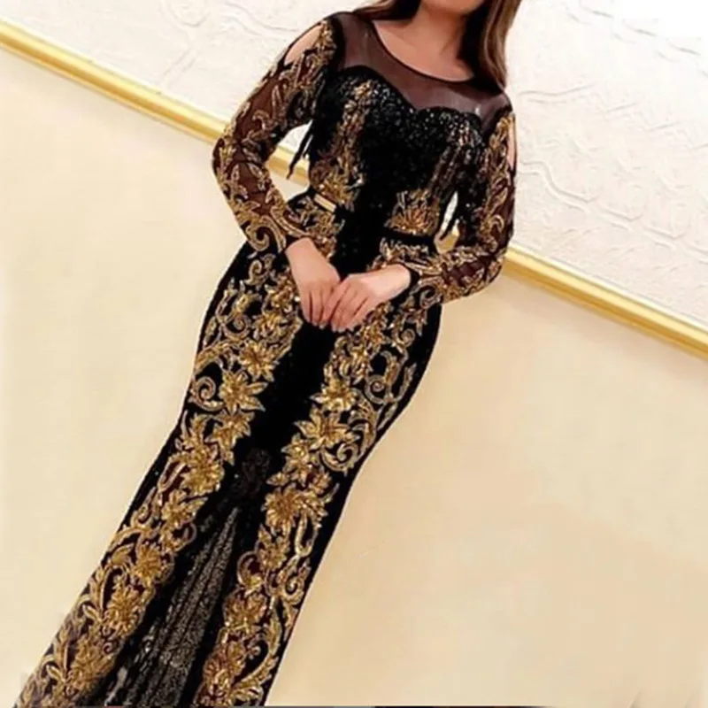 Dubai Arabic Evening Dresses Beaded Long Sleeve Moroccan Kaftan Evening Gown Muslim Prom Dresses