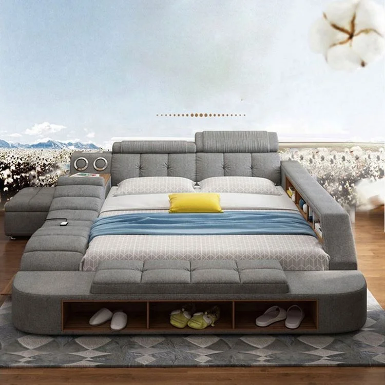 MEIJIA luxury headboard queen size super king solid wood wooden slats adjustable electric bed