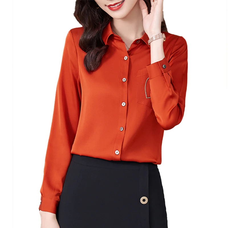 Wholesale High Quality New Elegant Female Loose Shirt Red Formal Women Clothes Tops Office Ladies Plus Size Fashion Blouse
