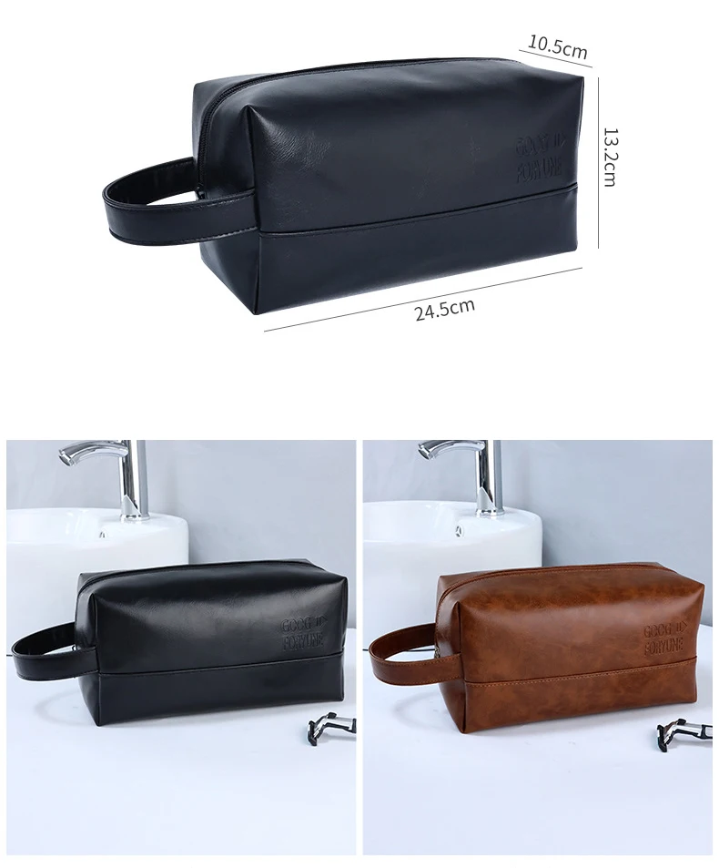 Custom Travel PU Storage Organizer Bags Portable Handheld Makeup Bag Simple Handheld Wash Bag with logo men toiletry pouch