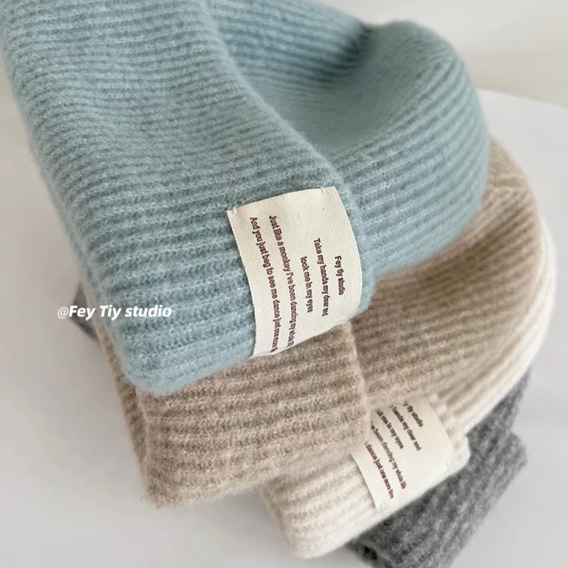 Универсальная вязаная шерстяная шапка для мужчин и женщин однотонная с большой окружностью головы Корейская версия осенне-зимние теплые шапочки холодной погоды