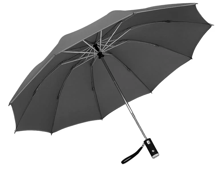 Роскошный зонт на заказ с логотипом Светоотражающая полоса автоматическое открытие с 3 складными кнопками