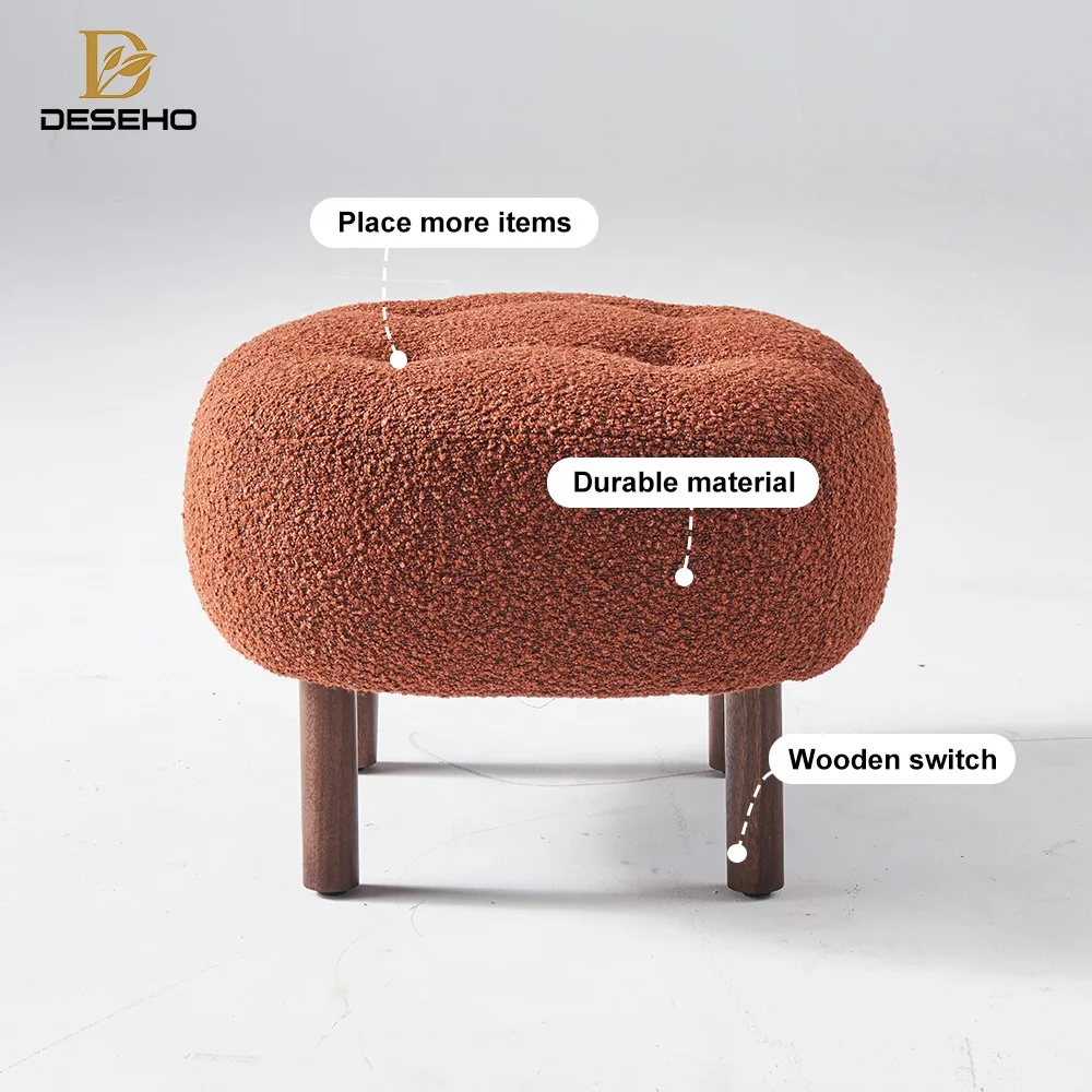 New Design Faux Fur Ottoman Cube Shape Woven Pouf Stool Velvet Upholstered Seat For Home Dining Home Office Villa