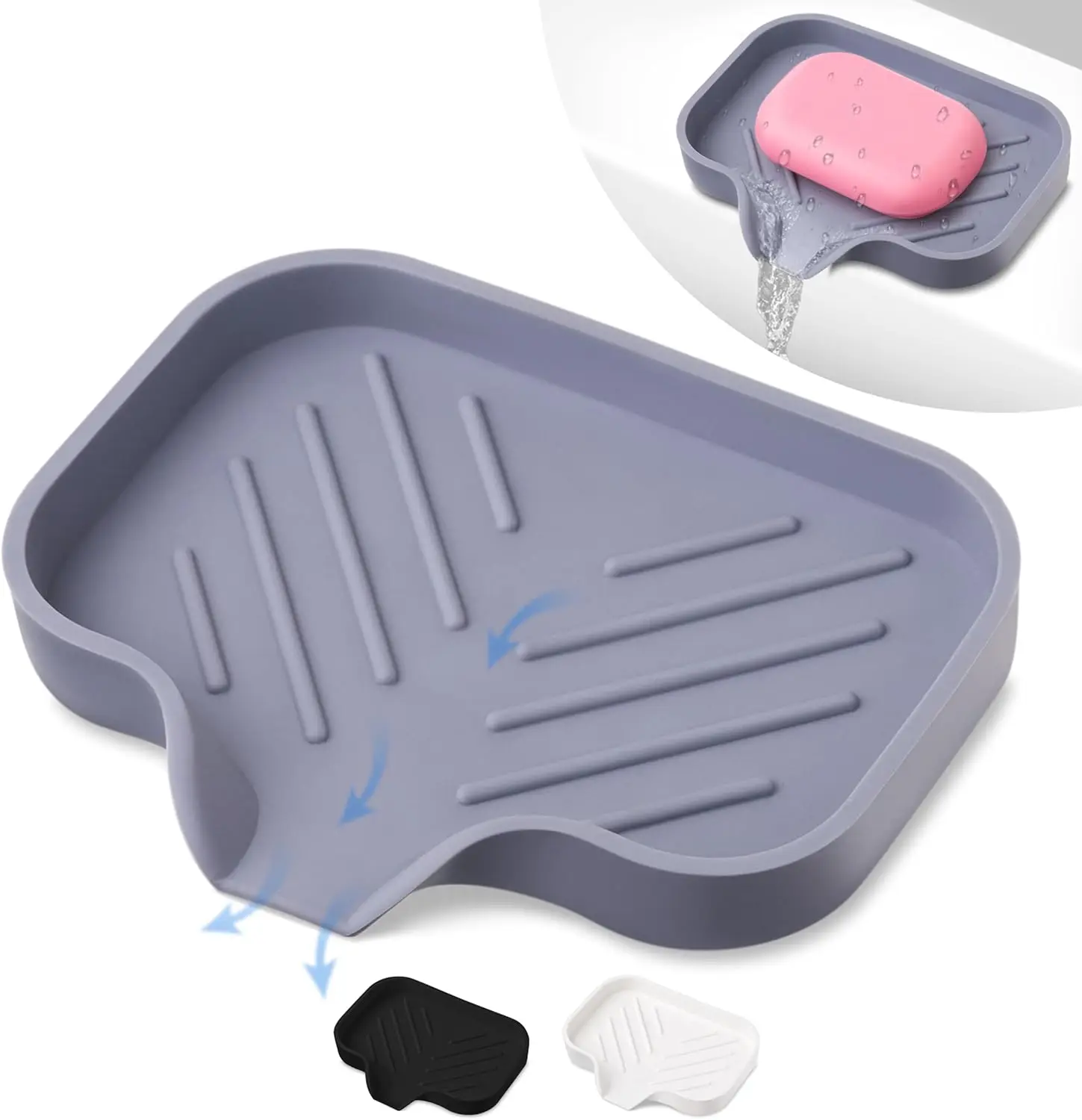 Silicone Soap Dish Premium Gray Self-Draining Soap Bar Holder Elegant Dish for Shower Bathroom Use Versatile Soap Dishes