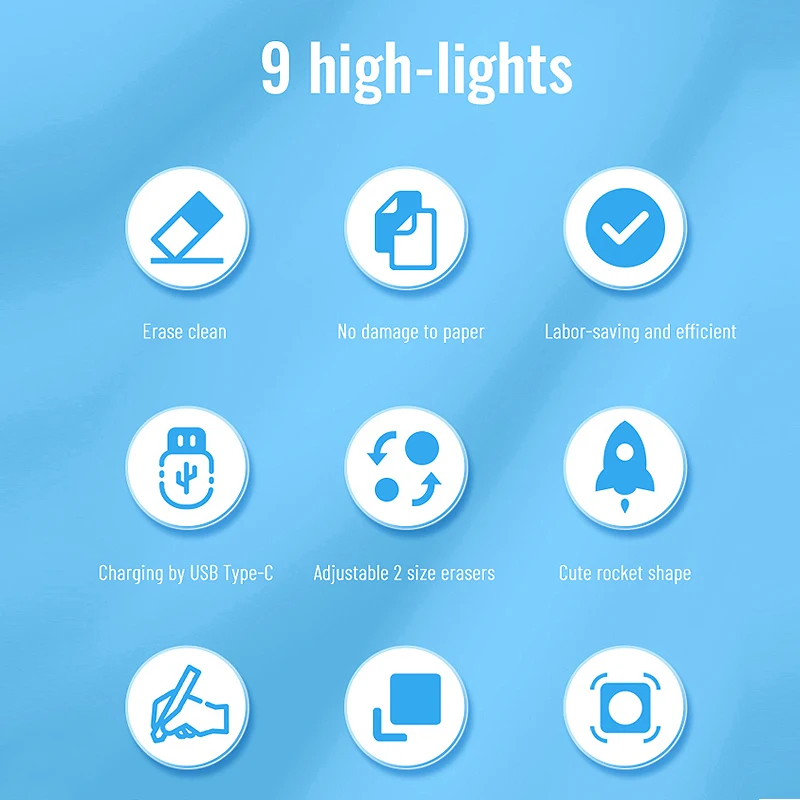 Tenwin 9101 High Quality Rocket Shape Electric Rubber School Eraser For Children Student Kids