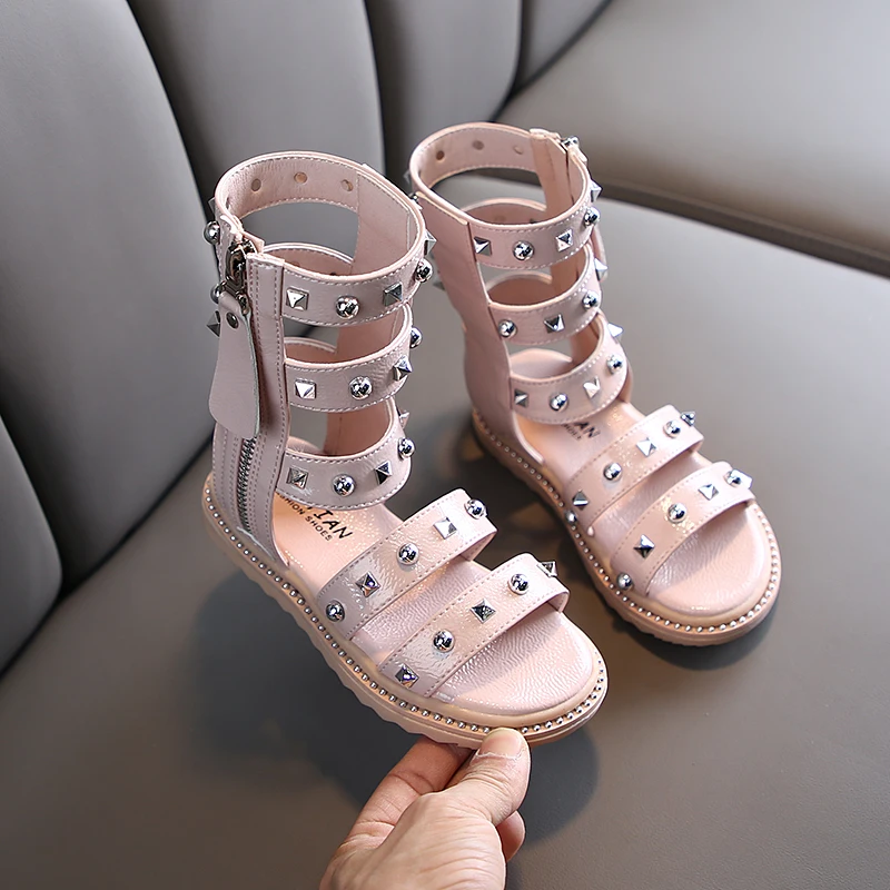 Hot selling summer Korean high-top Roman sandals hollow fashion rivets girls children sandals