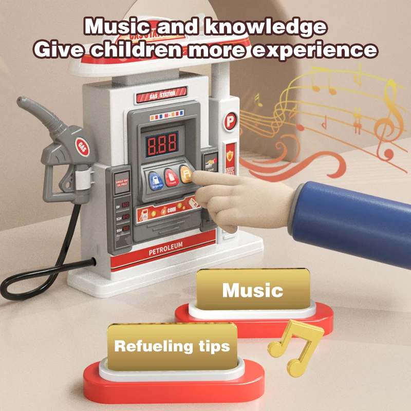 XST Kids Creative Simulation Plastic Early Education Pretend Play Toys Scene with Spray Vehicle Parking Lots Gas Station Toys