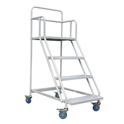 Warehouse Steel Safety Rolling Mobile Platform Ladder with Handrails