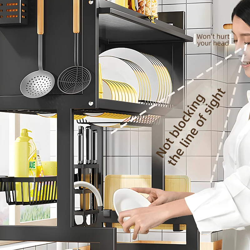 Over The Sink Dish Drainer Rack Storage Holders 2 Tier Metal Dish Drying Rack Organizer Shelf With Door