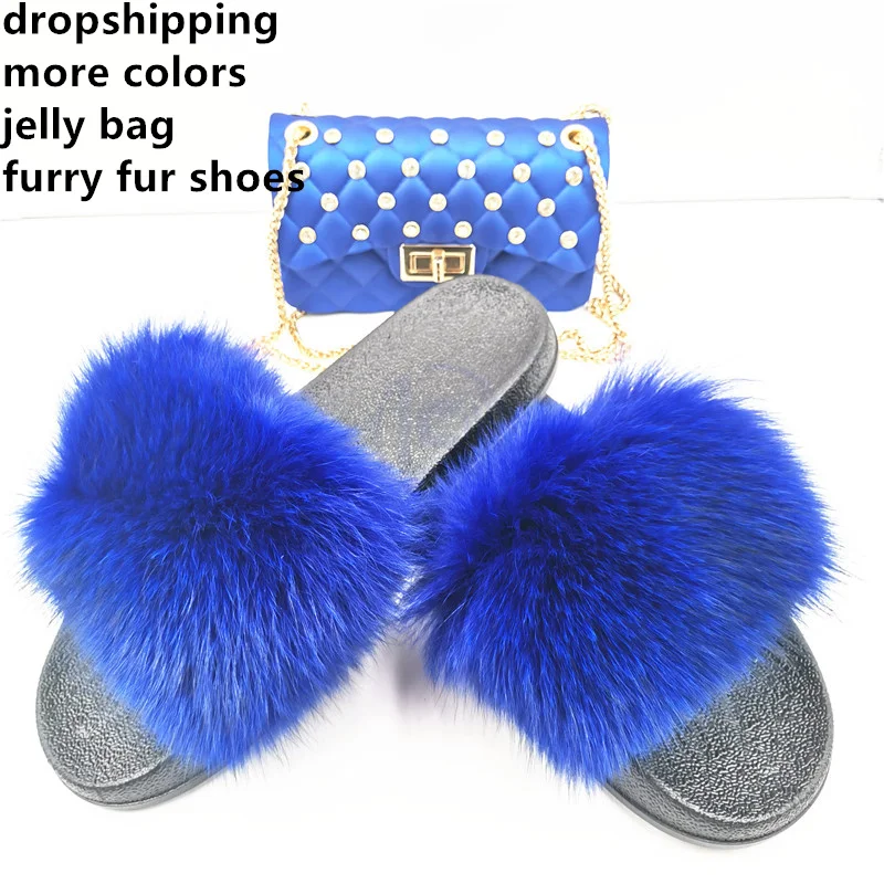 2022 Free jelly purse Wholesale Kids Girls real fur sandals slides with Candy Color Shell Shiny Crossbody Mini Cute