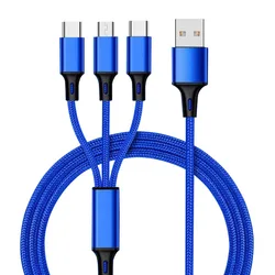 Dropshipping 3 in 1 Nylon Braided Multi USB Cable Multiple Charger Fast Charging Cord Compatible with Most Smart Phones & Pads