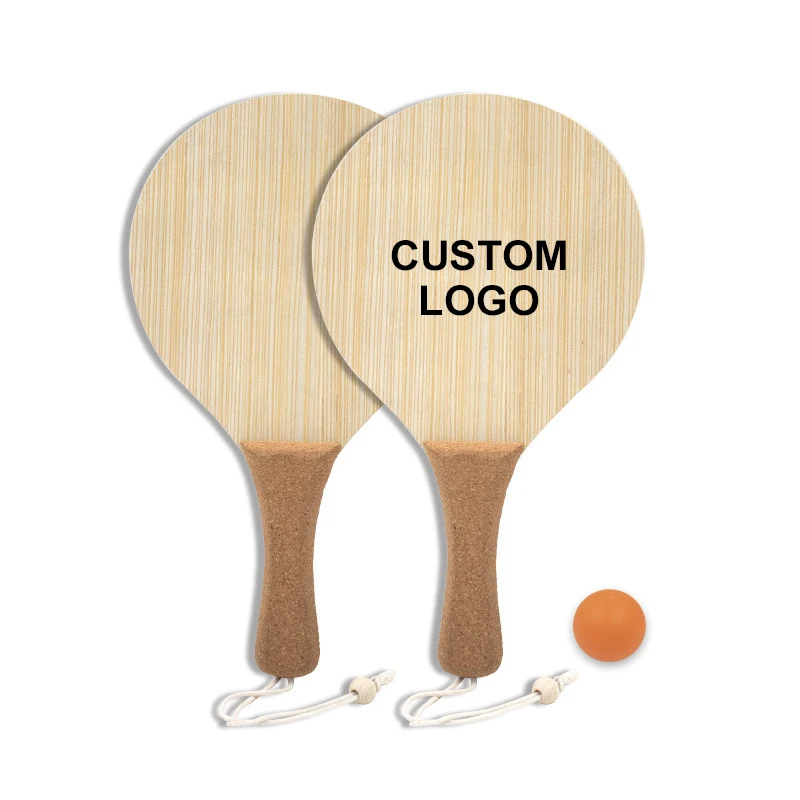 High Quality Sports Game Eco-friendly MDF Wooden Beach Paddle Ball Set Wooden Table Tennis Racket with Cork Handle