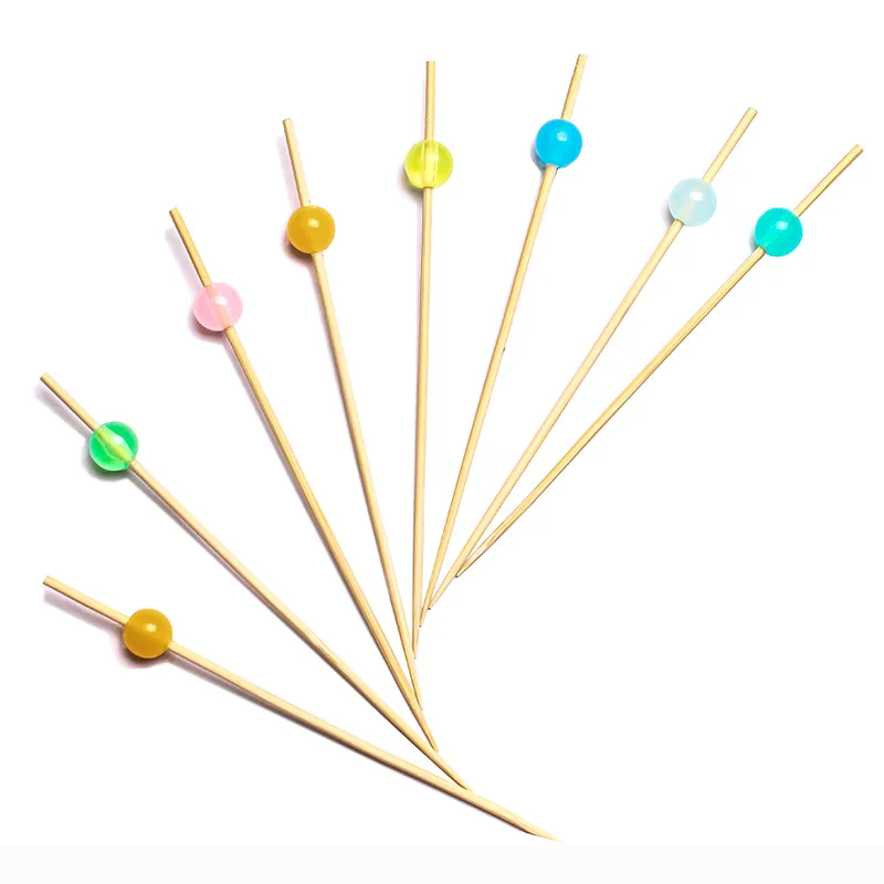 Wholesale Custom Disposable Fruit Sticks Colored Bamboo Knotted Skewers