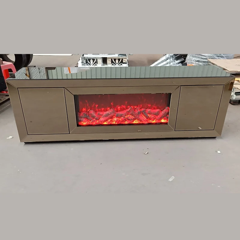 New modern glass bedroom furniture  mirrored silver TV stand unit furniture with fireplace