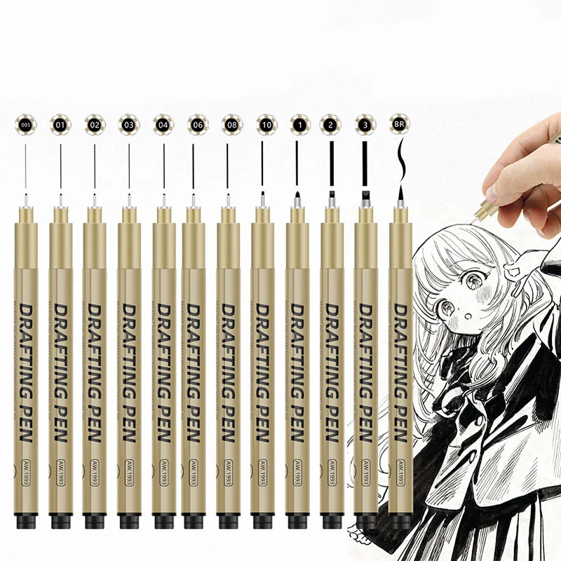 Meihui 12 pcs Black Micro Fineliner Drawing Art Pens Fine Line Waterproof Ink Set for Journaling Sketch Outline