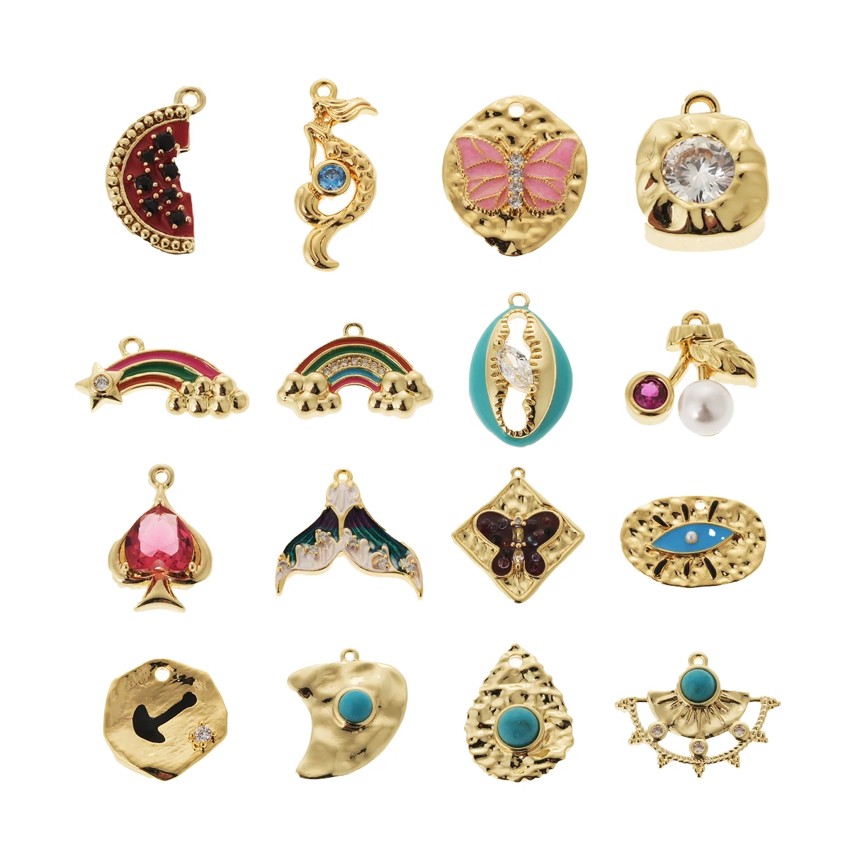 Hot Selling Bohemian Style Copper Turquoise Pearl Crystal Accessories Pendant Charms For Jewelry Making