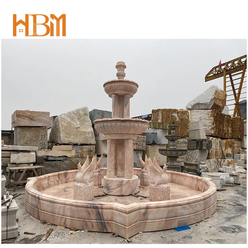 Hand Carved Garden Decorative Sunset Marble Stone Outdoor Water Fountain