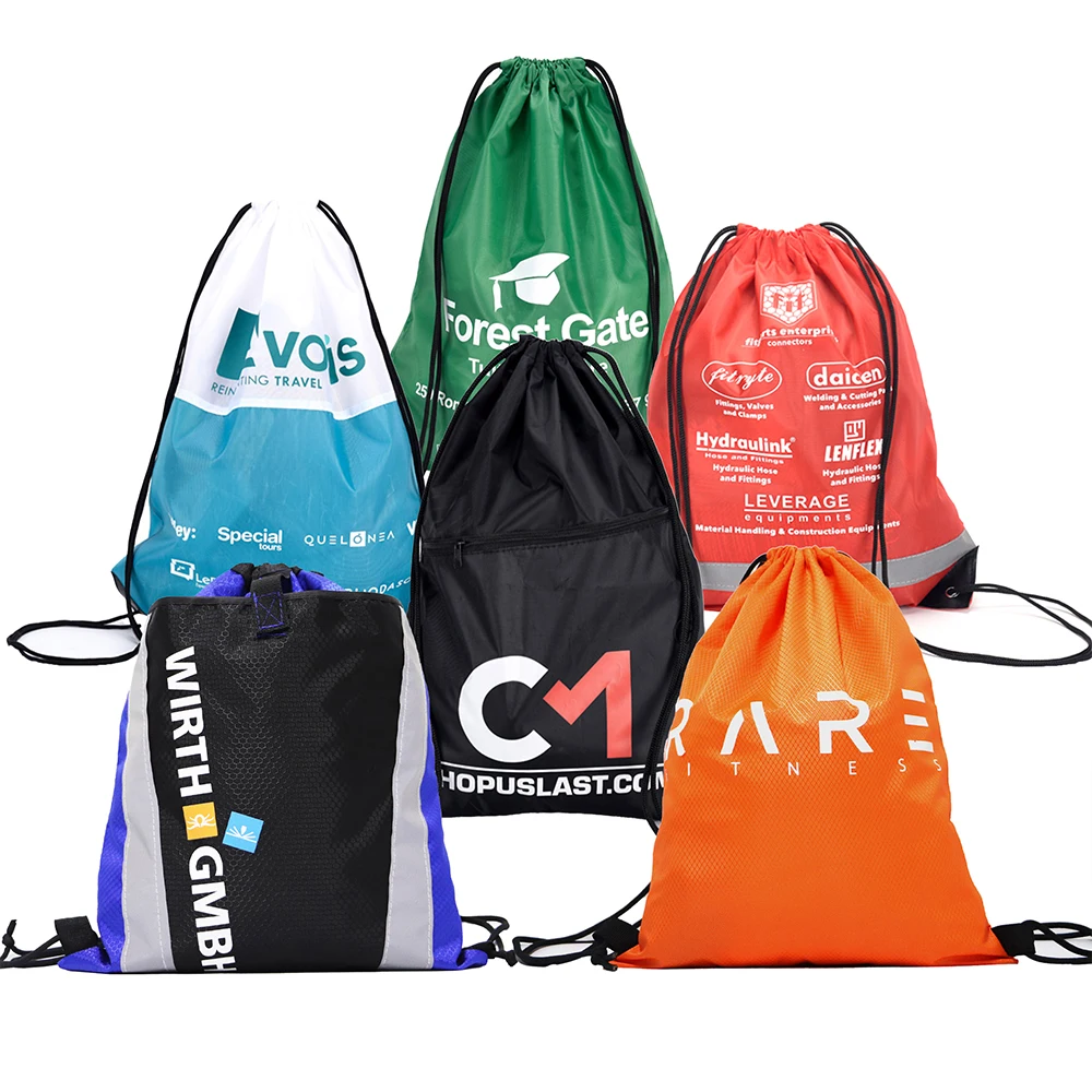 Personalized Drawstring Backpack Sport Beach Gym Bag Customized Logo Size Gym Waterproof Polyester Drawstring Backpack Bag