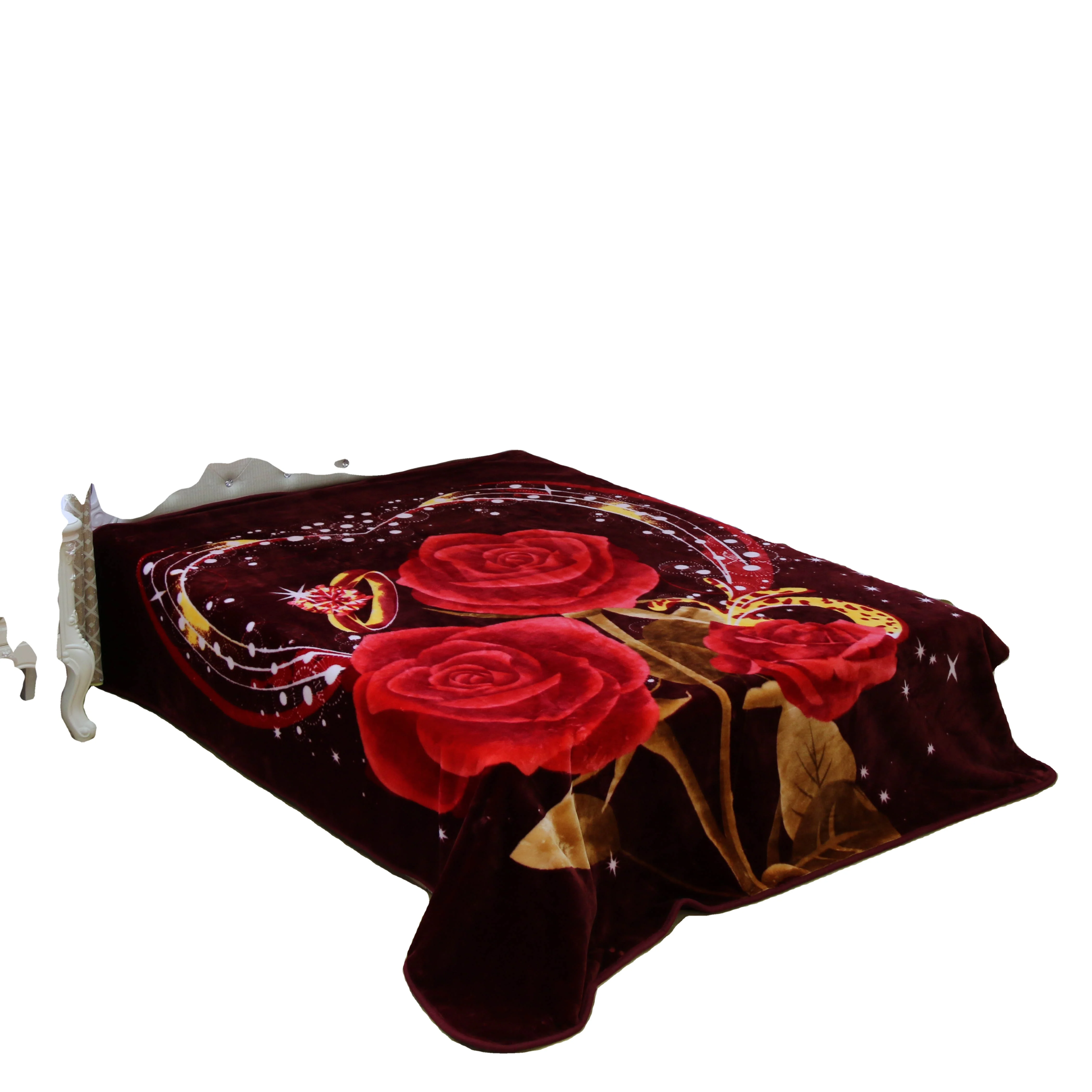 100% polyester wholesale Flower design embossed one ply raschel mink blankets