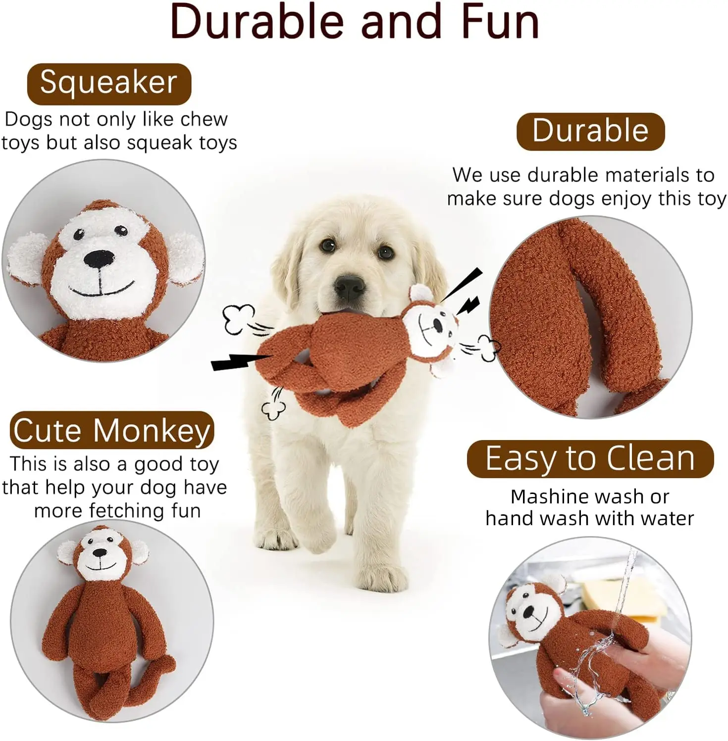 wholesale plush dog toy stuffed monkey chewing toy sounding with squeaker toy for training interactive tug-of-war teeth cleaning