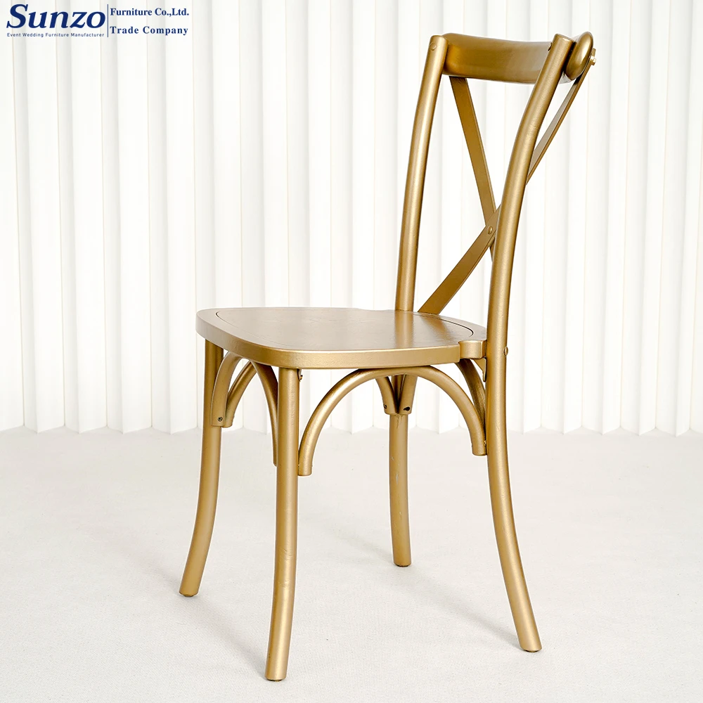 Luxurious Gold Finish Wood Cross Back Chair for Premium Banquet Wedding and Event Seating Solutions