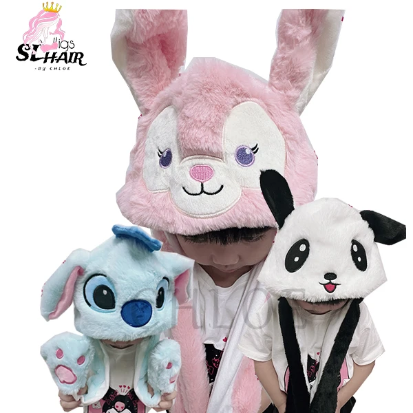 HOT Selling free sample sanrio wholesale girls cute rabbit earrings winter animal plush hats with moving ears